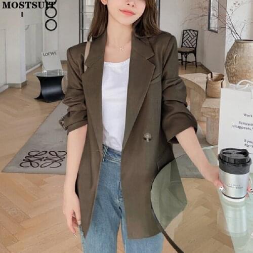 Korean Elegant Chic Women Blazer Full Sleeve Double-breasted Solid Loose Jacket Coat Casual Fashion Workwear Office Suit Tops