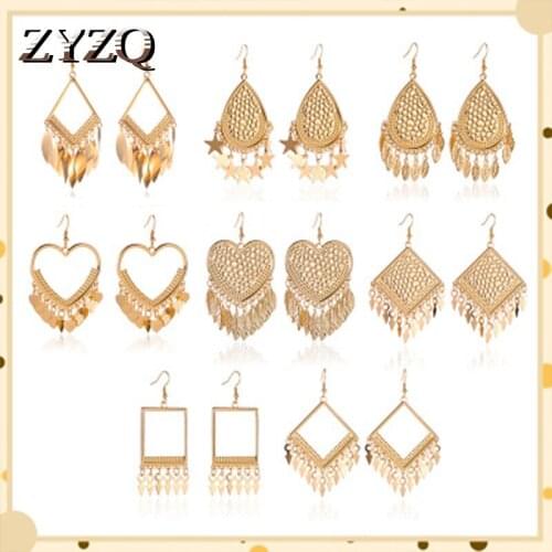 ZYZQ Fashion Baroque Drop Earrings For Women Nice Elegant Geometric Tassel Pendant Heart Shaped Jewel Drop Earrings Hot Selling