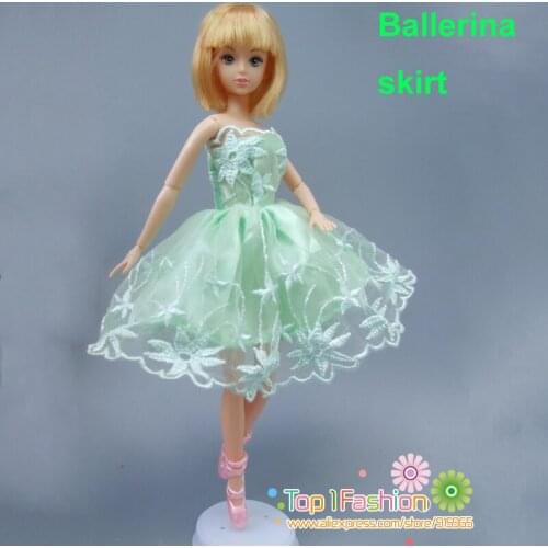 1 Pcs green Tutu Ballerina Skirt For Barbie Doll short Mini dress small Gift for baby girl