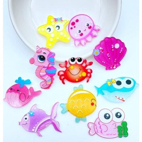 10/20Pcs New Acrylic Cute Mini Ocean Series Flatback Cabochon Scrapbooking Hair Bow Center Embellishments DIY Accessories K82