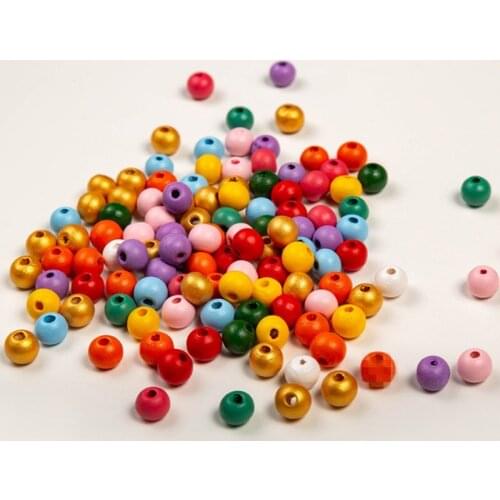 100pcs/lot Pretty Colorful Round Wood Loose Beads 10mm Red/Green/Gold/Yellow Charm Spacer Wooden Beads DIY Jewelry Findings Gift