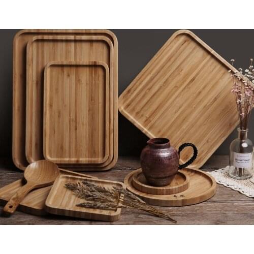 5PCS Bamboo Wood Serving Tray Kitchen Items Tea Cup Saucer Trays Fruit Storage Pallet Plate Decoration Food Rectangular Plate