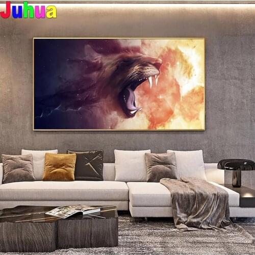 Wild lion 5d Diy Diamond Painting Cross Stitch Full Drill open mouth animal Diamond Embroidery home decor Autumn Pictures