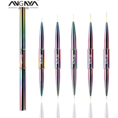 ANGNYA Colorful Double Head Nail Brush French Stripe Nail Art Liner Brush Drawing Brush Painting Pen Gel Polish Nail Art Tools