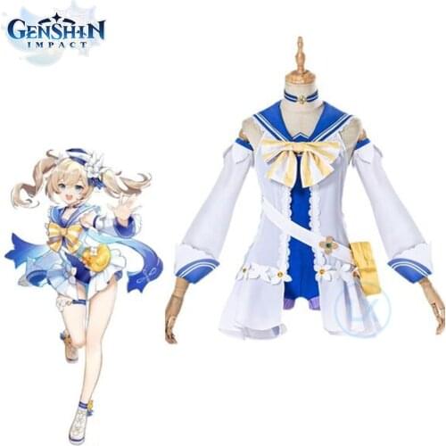 Anime Game Genshin Impact Barbara Swimsuit Cosplay Costume Barbara Shine Concerto Summer Female Girls Swimwear Dress