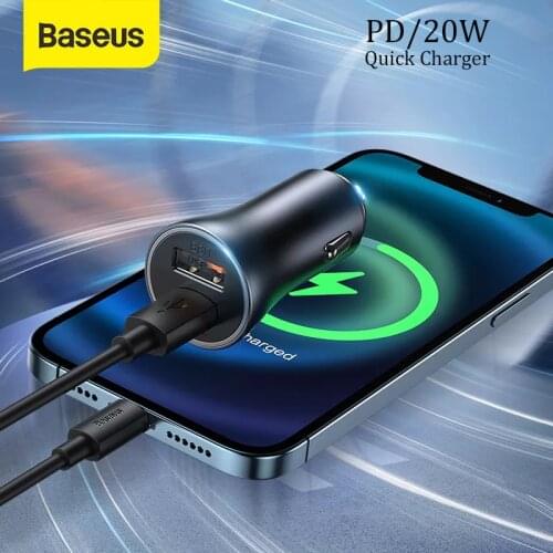Baseus USB C Car Charger Adapter 20W for iPhone 12 iPad Pro Type C Charger Dual USB C Quick Charge Car Fast Charger for Xiaomi