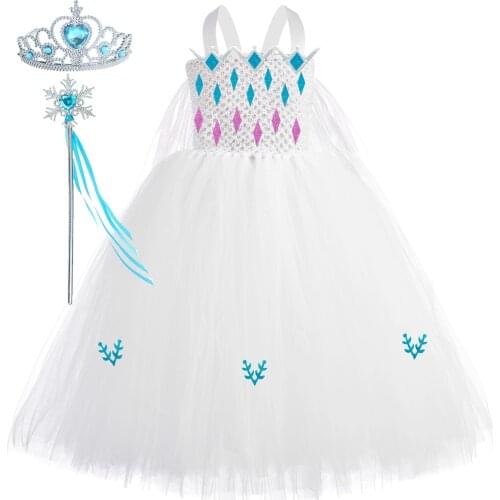 White Snow Queen Elsa Princess Dress Gown for Girls Kids Cosplay Halloween Costumes Toddler Girl Tutu Fancy Dresses with Cloak