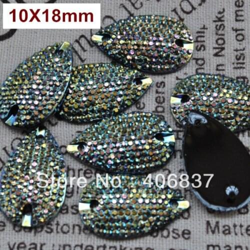 Free Shipping, 100pcs/Lot, 10*18mm Bling-star Metallic Peridot sew on resin stones flat back sew on teardrop beads