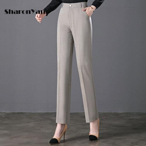 Suit Pants Women High Waist Summer Fashion Office Lady Khaki Straight Leg Pants Formal Work Trousers Plus Size 4XL 5XL