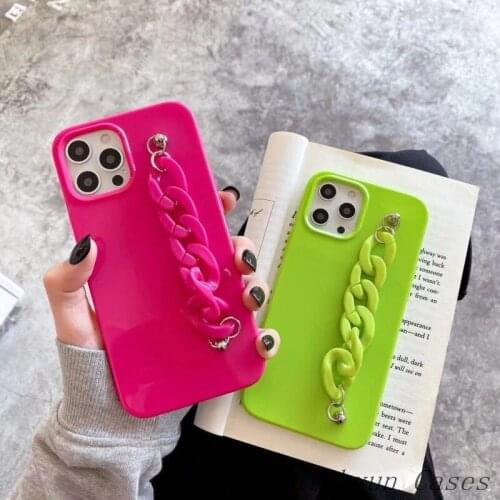Wrist Chain Case for iPhone 12 Pro Max 11 Pro 7 8 Plus XR X XS Max MINI TPU Cases Candy Color 3D Bracelet Phone Cover