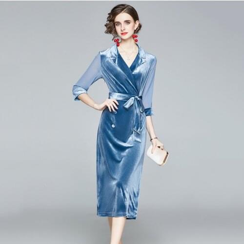 European Fashion Elegant Evening Party Dresses Sexy High Split Bodycon Dress Autumn Winter Velvet Dress Vestido De Mujer