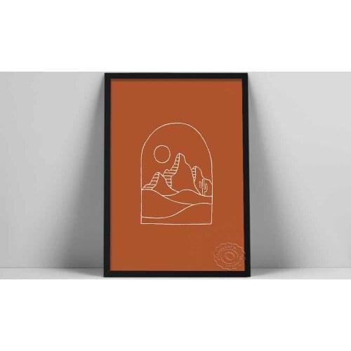 Desert Sun Art Print | Minimal Landscape Poster | Line Drawing Mountains | Boho Nature Wall Art | Minimalisable Rmalcial FeatCol