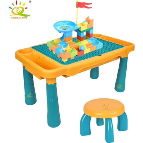 HUIQIBAO Multifunctional Building Blocks Table Study Learning Desk for Kid Compatible Large Size Bricks Base Children Toy Gift