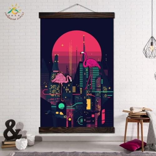 City Night Red-crowned Crane Animal Posters and Prints Wall Art Decor Canvas Painting Pictures Home Decoration for Living Room