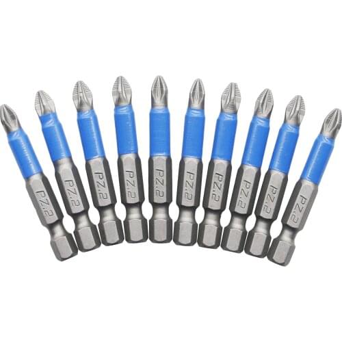 10pcs/set Magnetic Screwdriver S2 Steel Electric Screwdriver Drill Bit PZ2 6.35( 1/4" ) Phillips Bit Hex Shank Hand Tools Set AA