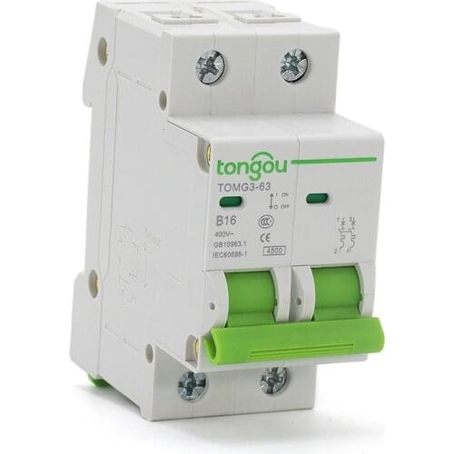 2P Type B Curve 1A 6A 10A 16A 25A 32A 40A 63A MCB 4.5KA 36mm Miniature Circuit Breaker AC 110V/230V/400V