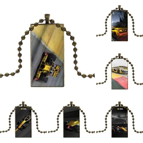 Design Fashion Vintage Glass Women Rectangle Necklace Pendants For Girls Handmade Gift Hot Renault Rs Car Transparent TPU
