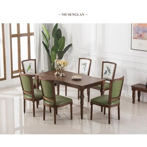 American Dining Chair European Style Solid Wood Dining Table And Chair Cafe Hotel High-end Dining Chair Retro Old Oak Study Chai
