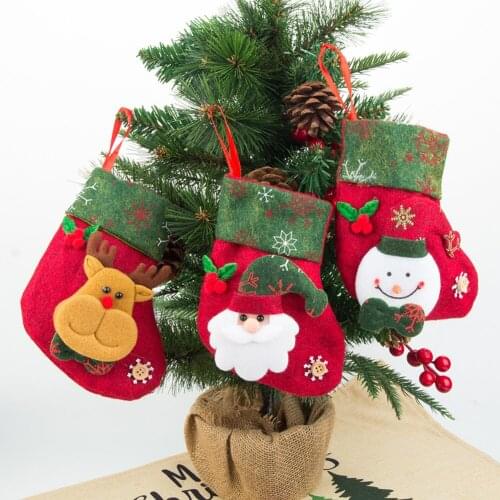 Christmas Santa Claus Stocking Pendant Snowman Elk Candy Present Storage Bag Xmas Tree Hanging Decor