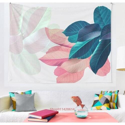 Blue Pink Plant Leaf tapestry Wall Hanging Tapestries for Living Room Bedroom Decor