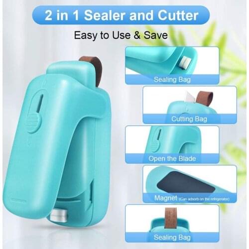 2 in 1 Portable Quick-Sealing Machine Food Snacks Sealing Machine Kitchen Enveloping Machine And Cutting Machine with AA Battery