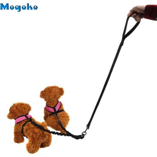 Mogoko Extendable Reflective Safety Double Dog Leash Coupler Heavy Duty Swivel Splitter And Dual Shock Absorption Bungee Dog Tra