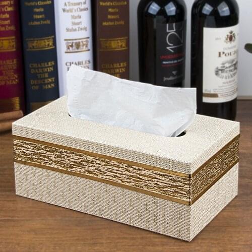 Luxurious High Quality Synthtic Leather Tissue Case Wood Storage Box Paper Napkin Holder Towel Box For Home Decor PZJH017