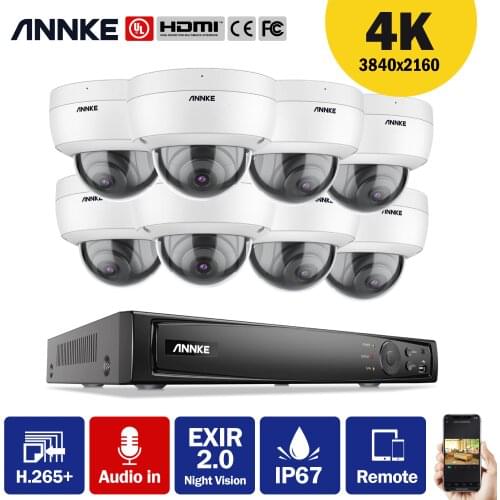 ANNKE 8CH 8MP FHD POE Network Video Surveillance System NVR With 8X 8MP IP Dome Security Cameras Audio Recording TF Card Support