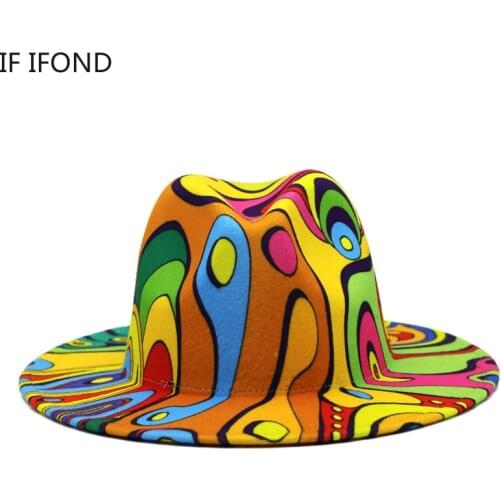 Clown Print 2021 Spring Newest Design Fedora Hat Panama Jazz Caps Women Men Wool Wide Brim Trilby Felt Hats