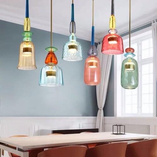 Nordic Modern Pendant Lights Colorful Candy Bedroom Children Room Glass Hanging Lights Fixtures Kitchen Restaurant Pendant Lamps