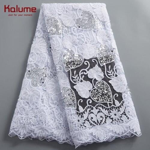 Kalume African Brocade Tissue Lace Fabric 5 Yard Designer Nigerian High Quality French Tulle Lace Fabric For Wedding Dress H2446