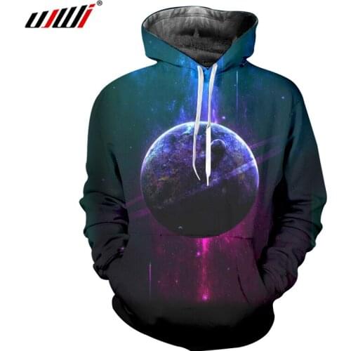 UJWI Mens 3d Print Space Star Sweatshirts Planets Hoody Homme Hoodies With Hat New Autumn Winter Casual Hooded Pullovers Tops