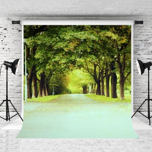 VinylBDS 8X8FT Spring Photography Backdrops Green Forest Backgrounds for Photo Studio Road Photo Background Photography Backdrop