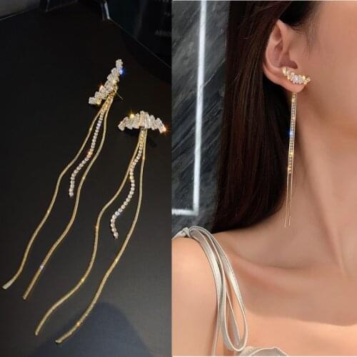 Tassel Full Rhinestone Drop Earrings Fashion Long for Women Bijoux Shiny Angel Wings Drop Crystal Designer Earrings Jewelry Gift