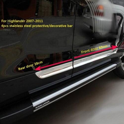 Higher star stainless steel 4pcs car door protective panel,door decorative bar sticker for Toyota Highlander 2007-2011