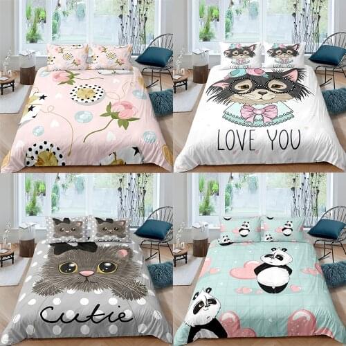 ZEIMON 2/3Pcs Love Bedding Set Adults Panda Cat Duvet Cover Set Bohemian Quilt Cover Home Textiles King New Year Decoration