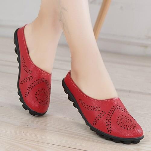 Women Flats Summer Women Genuine Leather Shoes Slippers Slip On Flat Shoes Women Leather Oxford Chaussures Femme Casual Loafers