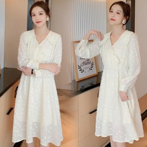 002# Maternity Clothes Spring Autumn Chiffon Long Sleeves Nursing Solid Color Loose Stylish Dress for Pregnant Women Dress