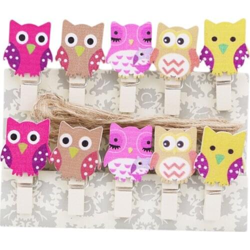 Cartoon Owl Wooden Paper Clip Bookmark For Album Message Mini Natural Wooden Clips Craft Decoration Clips 10pcs