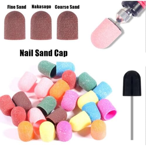 10pcs Pedicure Polishing Sand Block With Rubber Grip Foot Cuticle Remove Tool Plastic Sanding Caps Nail Drill Accessories