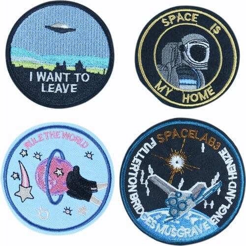 2pcs Spaceship Astronaut Camping Tent Patch Wholesale Round English Letters Embroidery Badge Station Clothing Accessories