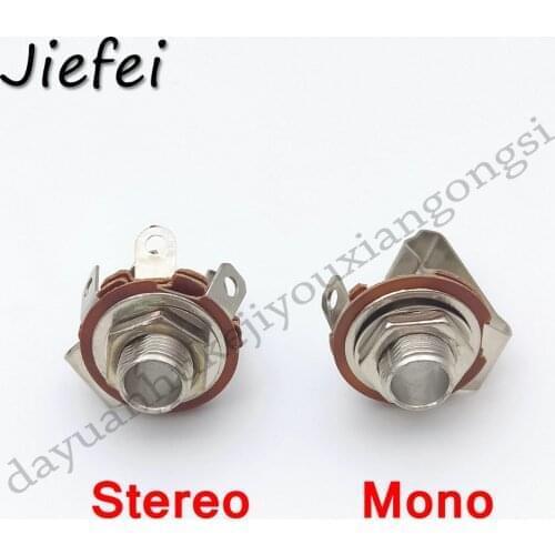 3Pcs 2 Pole Mono / 3 Pole Stereo Plug jack No Switch Audio Female Connector 6.35mm 6.3mm 1/4" Welding Type Panel Socket