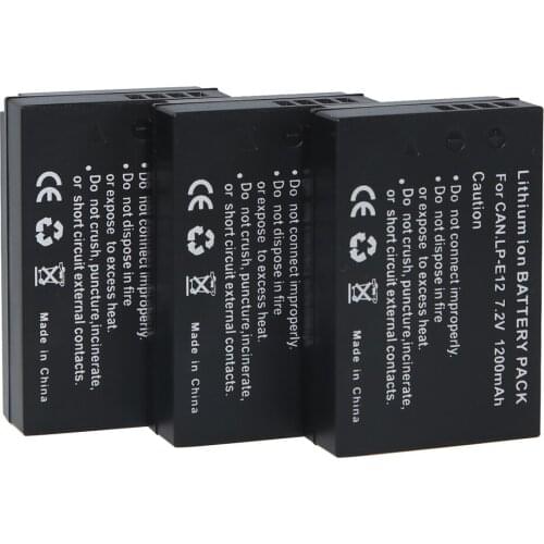 3Pcs/lot 1200mAh LP-E12 LP E12 LPE12 High-Capacity Replacement Batteries for Canon Rebel SL1, EOS-M, EOS M2, EOS M10 Mirrorless