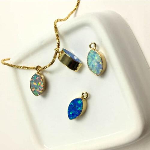 5PCS 6X10mm New Arrival Marquise Gold Color White Opal Bezel Charm Pendant Bead Gems Druzy Jewelry Japanese Opal Beads