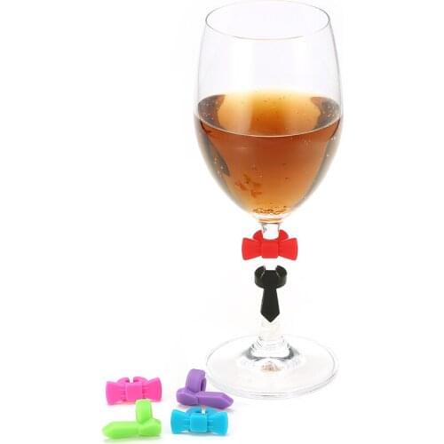 6pcs Neck tie Bow tie Silicone Universal Wine Glass Drink Markers Charms with clip for Stemware Glasses