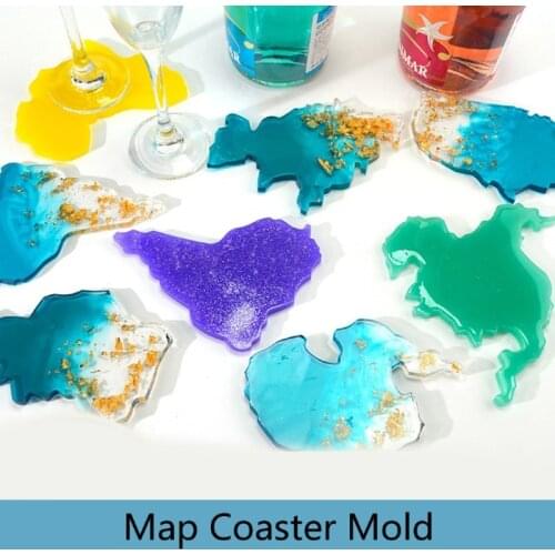 8Pcs Seven Continents Map Coaster Resin Mold Oceania Africa Europe Asia Map Silicone Tray Fruit Cup Mat Epoxy Resin Mold