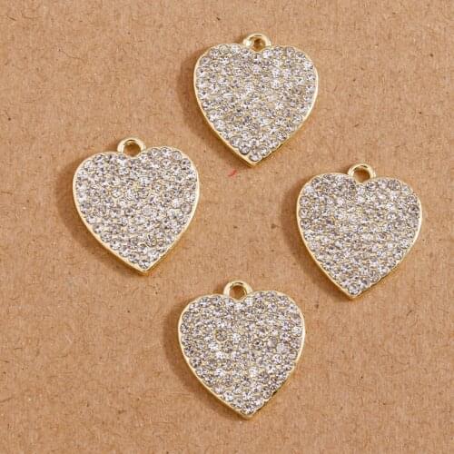 4pcs 17*17mm Shining Crystal Love Heart Charms for Jewelry Making DIY Necklaces Earrings Pendants Handmade Crafts Accessories