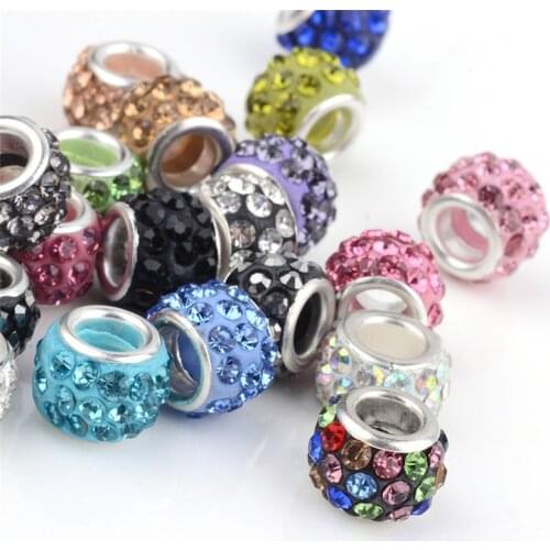 20Pcs/Lot Large Hole Multi-Color Rhinestone Beads Glass Crystal Charms DIY Bracelet Necklace Earrings for Jewelry Making Women