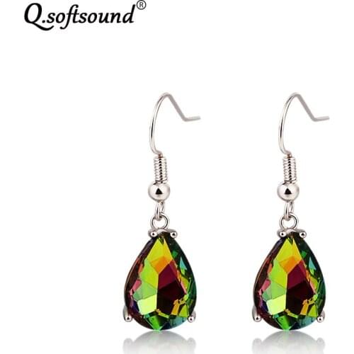 Colorful Stone Water Drop Earrings for Women White Gold Color Dangle Earings Fashion Jewelry Accessories Pendientes Mujer QD0243