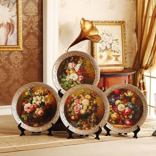 European Retro Ceramic Bowls+Shelf Crafts Set Creative Ornament Home Furnishing Decoration Livingroom Table Figurines Arts Decor